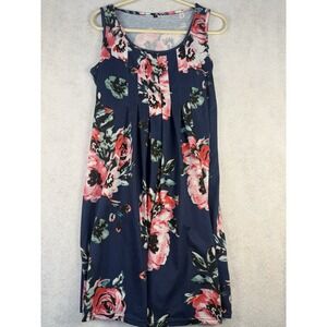 Womens Floral Sleeveless Dress Size Small Navy Pink Stretchy Casual